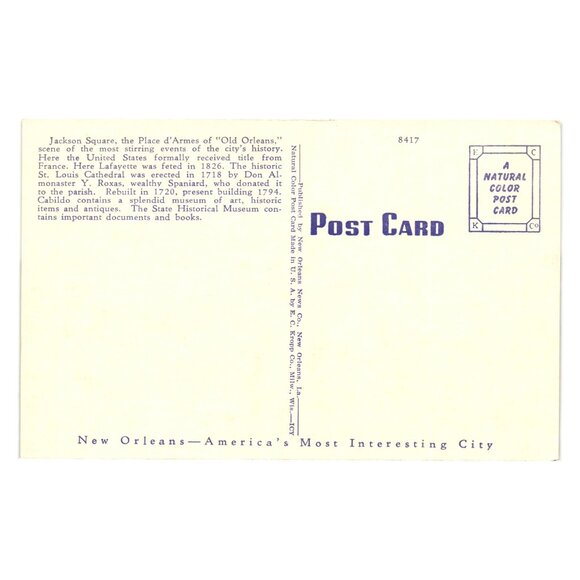 Jackson Square St Louis Cathedral Pontalba Vintage Postcard New Orleans LA - Picture 2 of 2